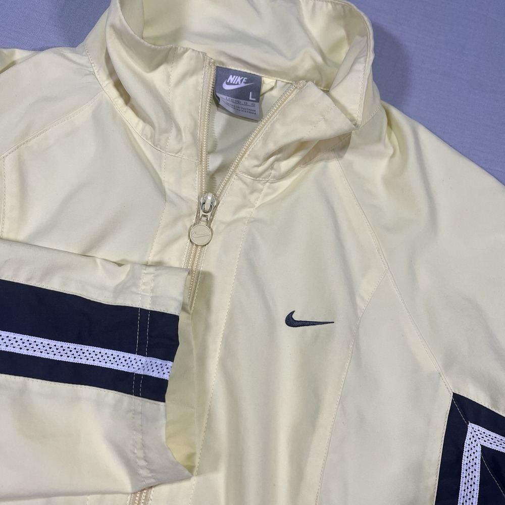 Vtg Y2k‎ Nike Women Windbreaker Jacket Size Large Butter Yellow Gray Tag 90s 00s